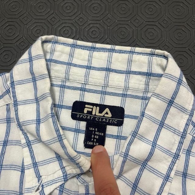 Camisa Vintage Fila Xadrez Azul e Branca S