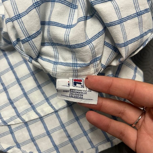 Camisa Vintage Fila Xadrez Azul e Branca S