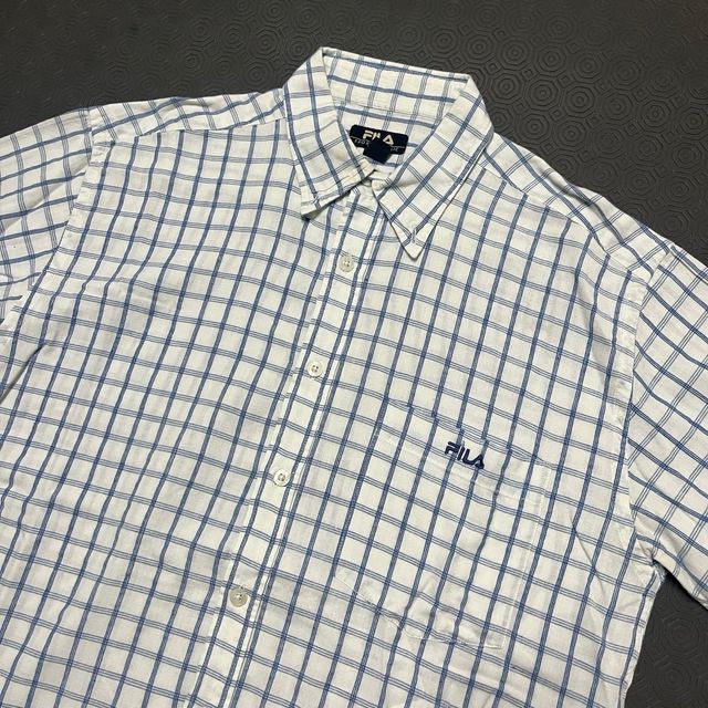 Camisa Vintage Fila Xadrez Azul e Branca S