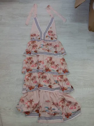 Vestido largo estampado palmeras y flamencos