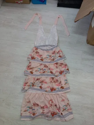 Vestido largo estampado palmeras y flamencos