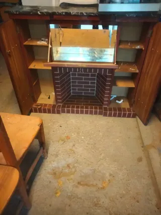 Mueble Bar Imitación Chimenea Madera Oscura