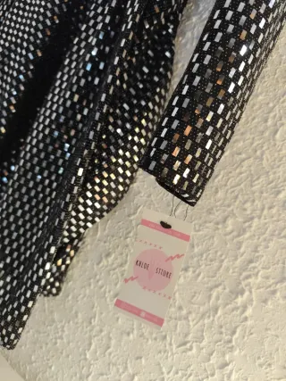 Vestido fiesta lentejuelas negro y plata