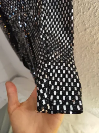 Vestido fiesta lentejuelas negro y plata