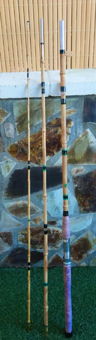 Caña de bambú y carrete Sagarra