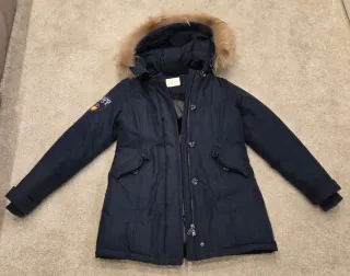 Parka Mujer Azul con Capucha y Pelo