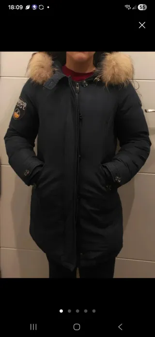 Parka Mujer Azul con Capucha y Pelo