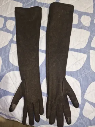 Guantes largos terciopelo negros mujer