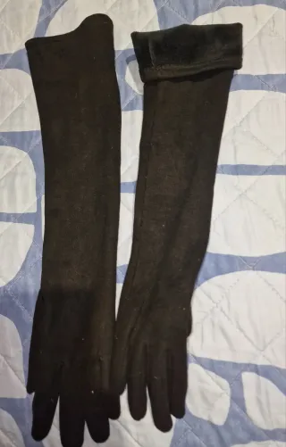 Guantes largos terciopelo negros mujer