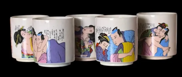 Vasos de sake vintage eróticos (Set de 5)