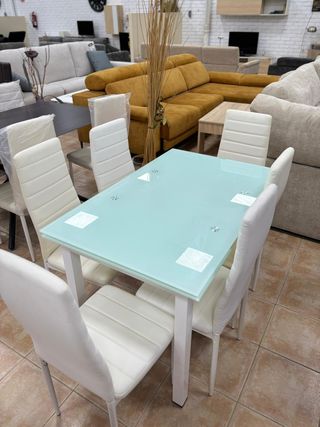 Mesa Cristal Extensible + 6 Sillas Pack