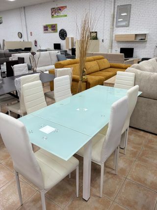 Mesa Cristal Extensible + 6 Sillas Pack