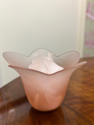 Porta candela in vetro rosa opaco