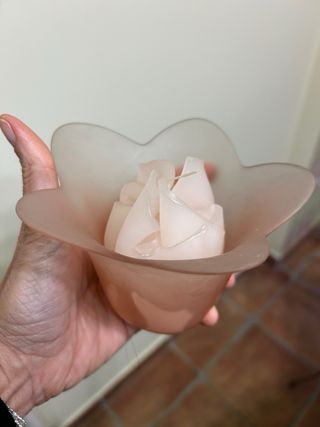 Porta candela in vetro rosa opaco