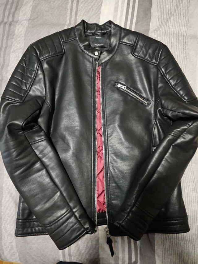 Chaqueta Cuero Hombre Bershka Negra