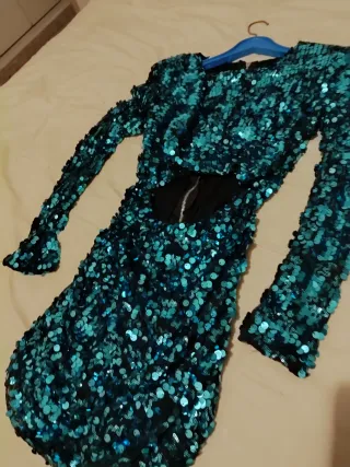 Vestido lentejuelas brillo cut-out cremallera