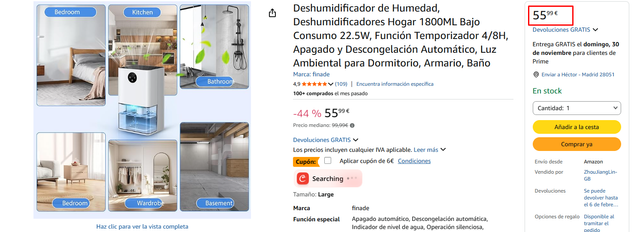 Deshumidificador Finade 1800ml