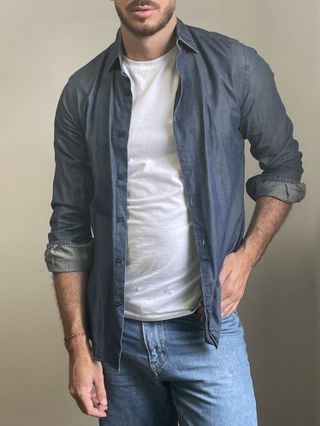 Camisa Efecto Tejano Desgastado - Massimo Dutti