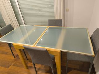 Mesa comedor extensible cristal y madera