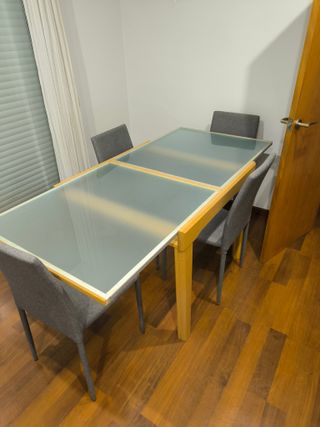 Mesa comedor extensible cristal y madera