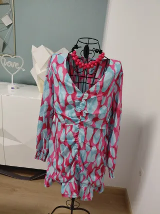 Vestido Kling Turquesa y Rosa Talla XL