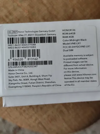 Honor X6 negro, 64 GB, RAM 4GB