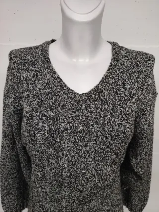 Pullover donna collo a V grigio e bianco