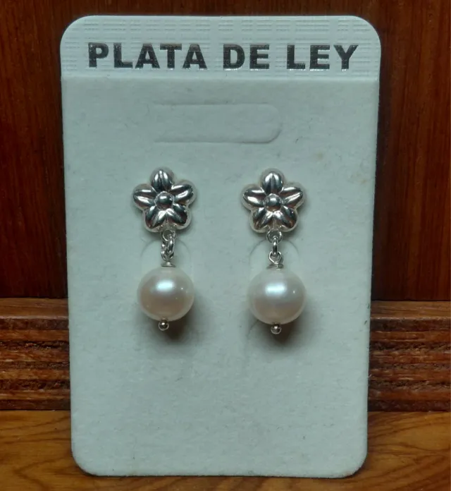 Pendientes Plata Ley Perlas Naturales Flor