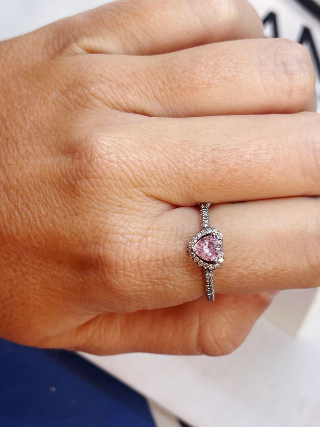 Anillo Pandora Corazón Rosa Brillante
