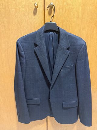 Americana Mango Azul Marino cuadros sin usar.