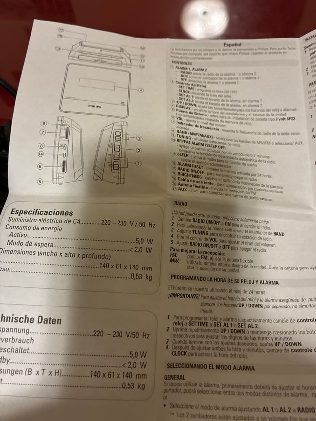 Radio Despertador Espejo Philips AJ3231