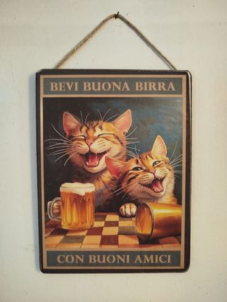 Targa in legno gatti con birra