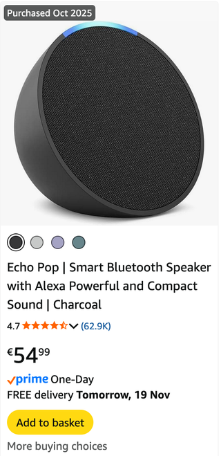 Consegna di 3 Amazon Echo Spot e Pop Alexa
