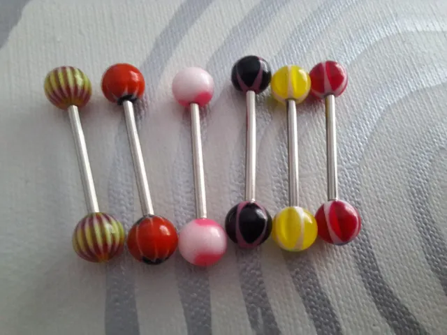 6 Piercings Lengua y Pezón Multicolor