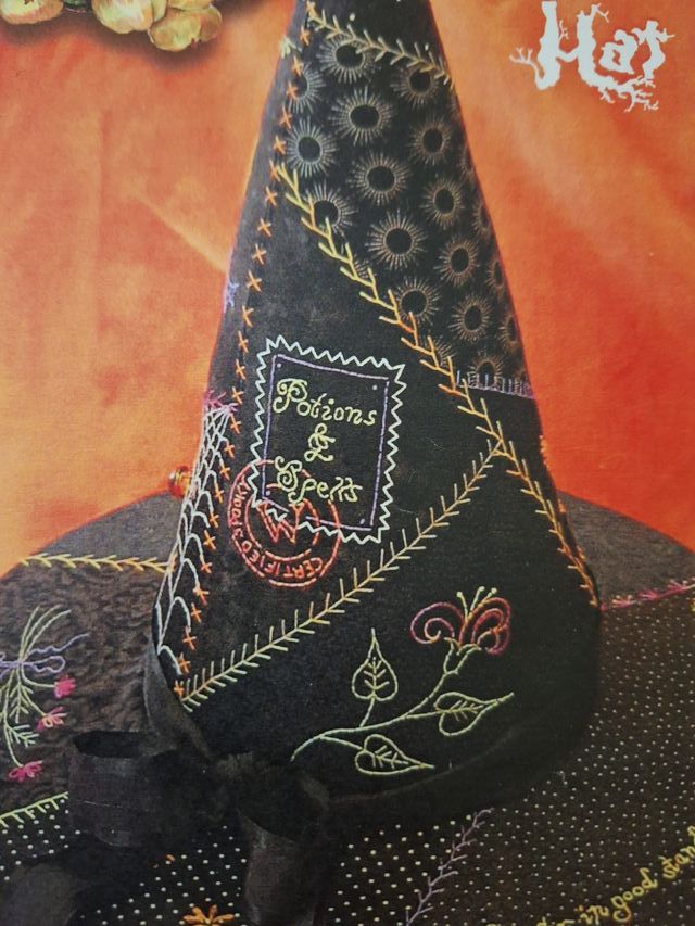 Patrón sombrero bruja. Patchwork bordados