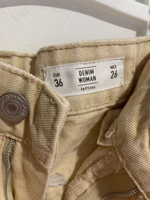 Pantalones anchos beige mujer