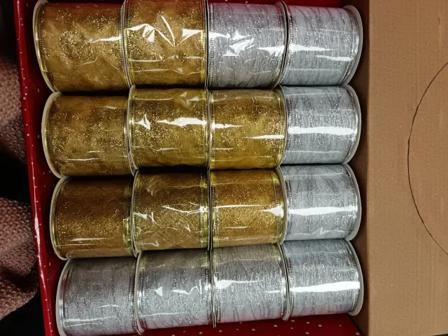 Caja Cintas Decorativas Oro y Plata