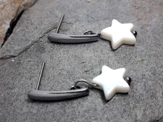 Pendientes Estrella Plateado y Blanco