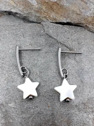 Pendientes Estrella Plateado y Blanco