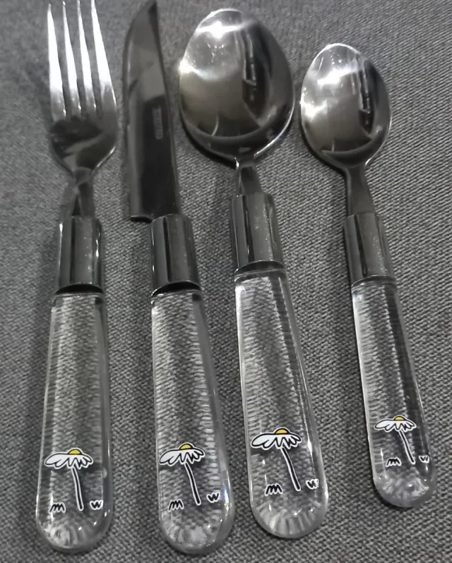 Conjunto Talheres 24 Peças Acrílico Malmequeres