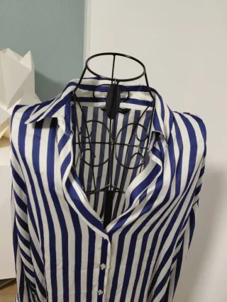 Blusa Zara Rayas Azul Blanco Talla XL