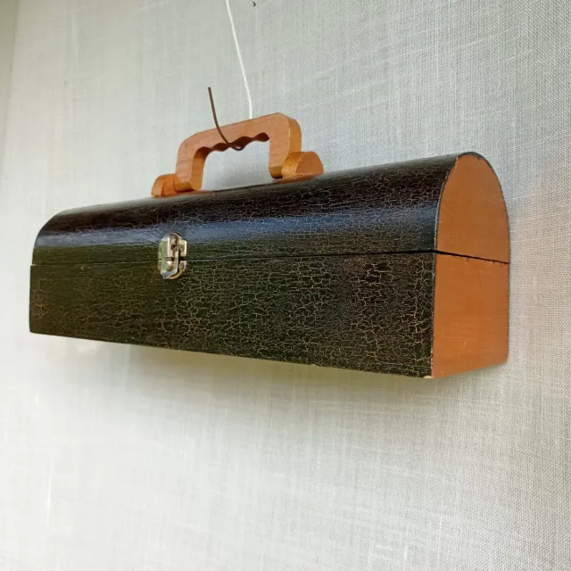 Bauletto in legno vintage marrone e oro