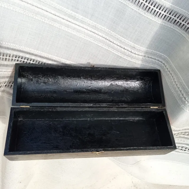 Bauletto in legno vintage marrone e oro