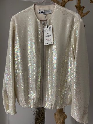 Bomber lentejuelas Zara hueso Talla S