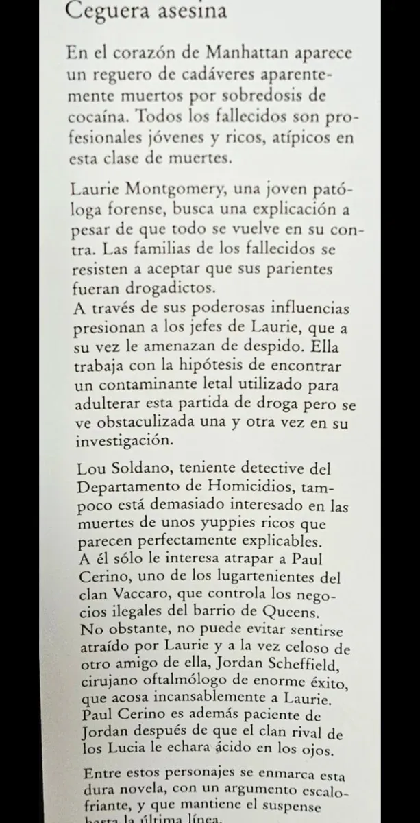 Libro de Robin Cook Ceguera Asesina