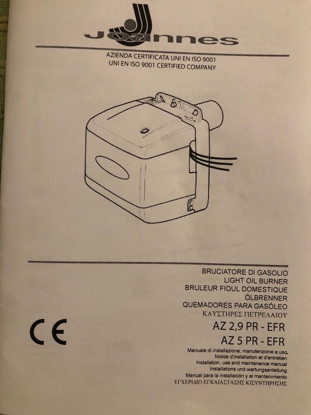 Libretto istruzioni caldaia e bruciatore Joannes