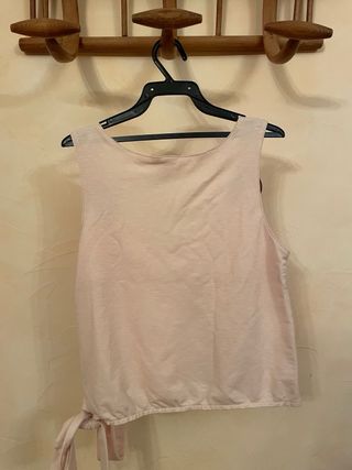 Camiseta tirantes madera y lazada rosa Talla S