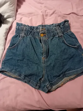 Pantaloncini jeans vita alta con elastico in vita