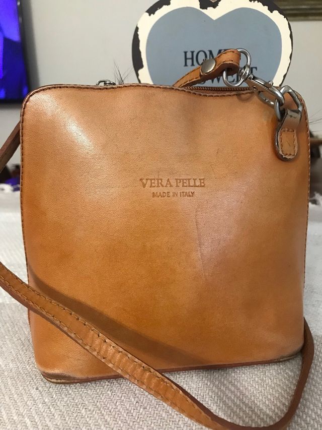 Bolso bandolera de piel marrón/naranja