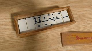 Dominó Antiguo Caja Madera Set 28 Piezas